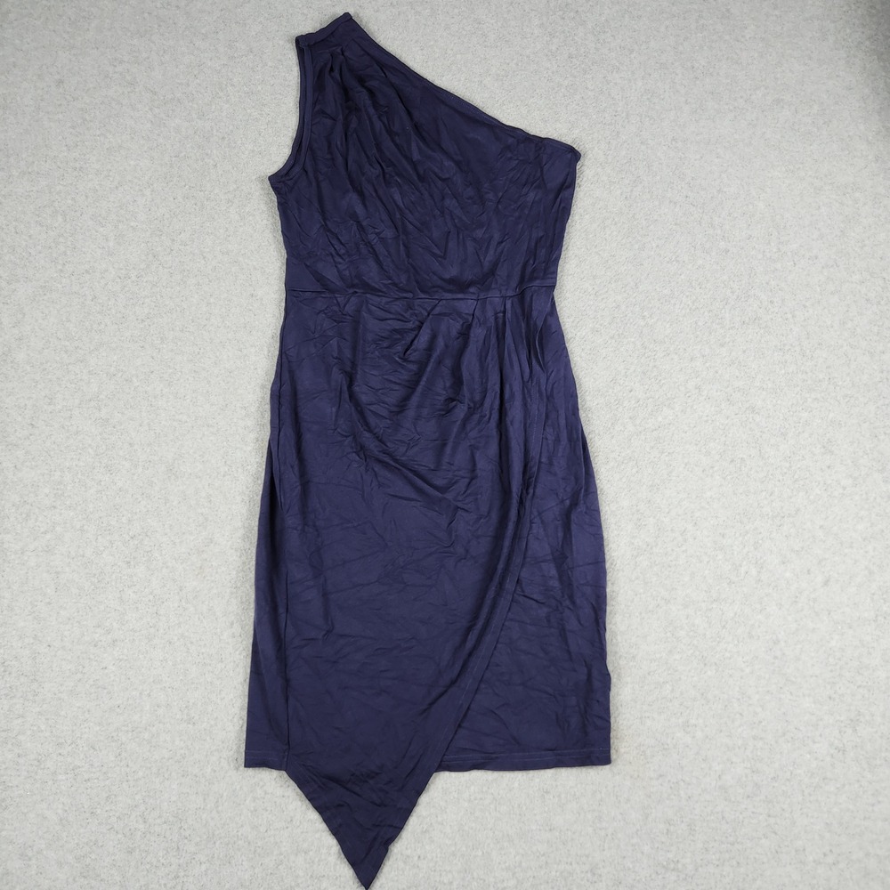 PrettyGarden One Shoulder Bodycon Dress Women Medium Blue Stretch Asymmetric Hem